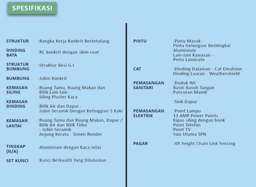 Tapah Perwira Housing Specification